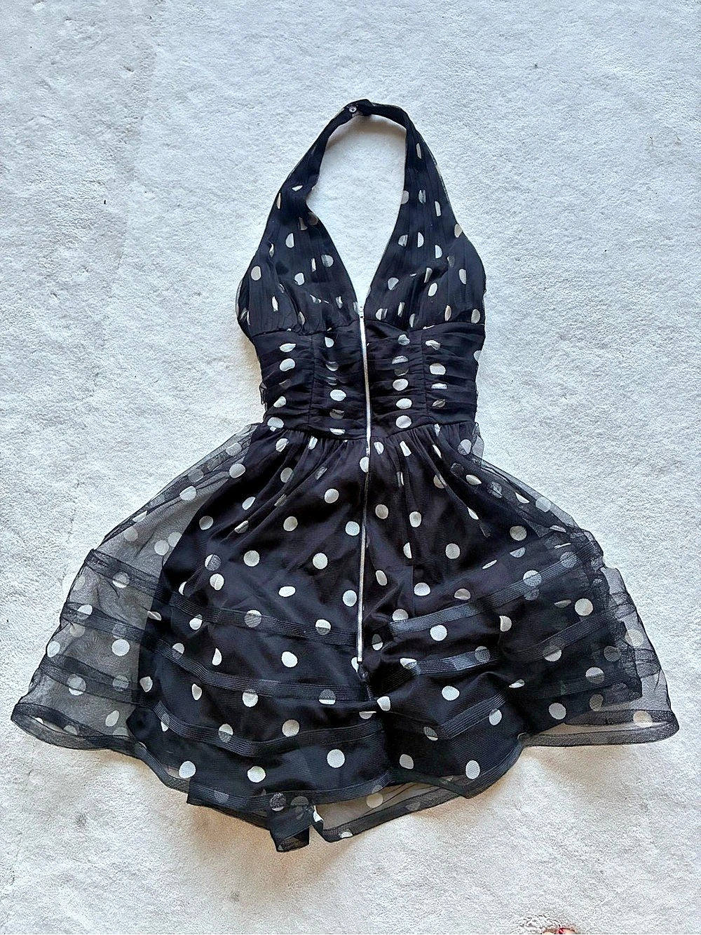 Betsey Johnson Polka Dot Halter Mini Dress in Black Size Medium
